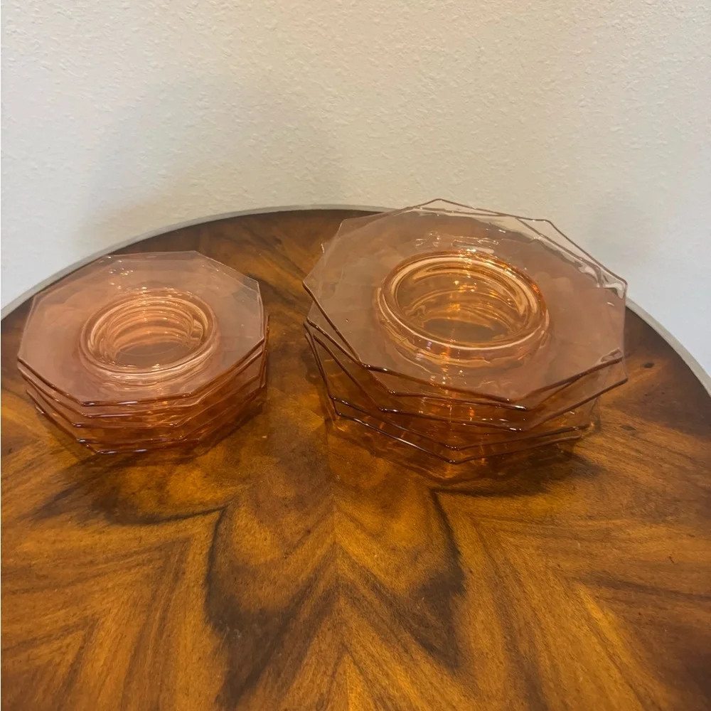 Haisey Pink Flamingo Depression Glass plates 5 8 in  and 5 6 inch beautiful set - Picture 2 of 10